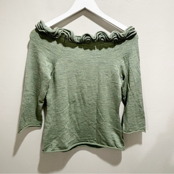 ANTHROPOLOGIE MOTH Women’s Green Ruffled Neckline NEW DAY HAZE Sweater Size S - Picture 2 of 6